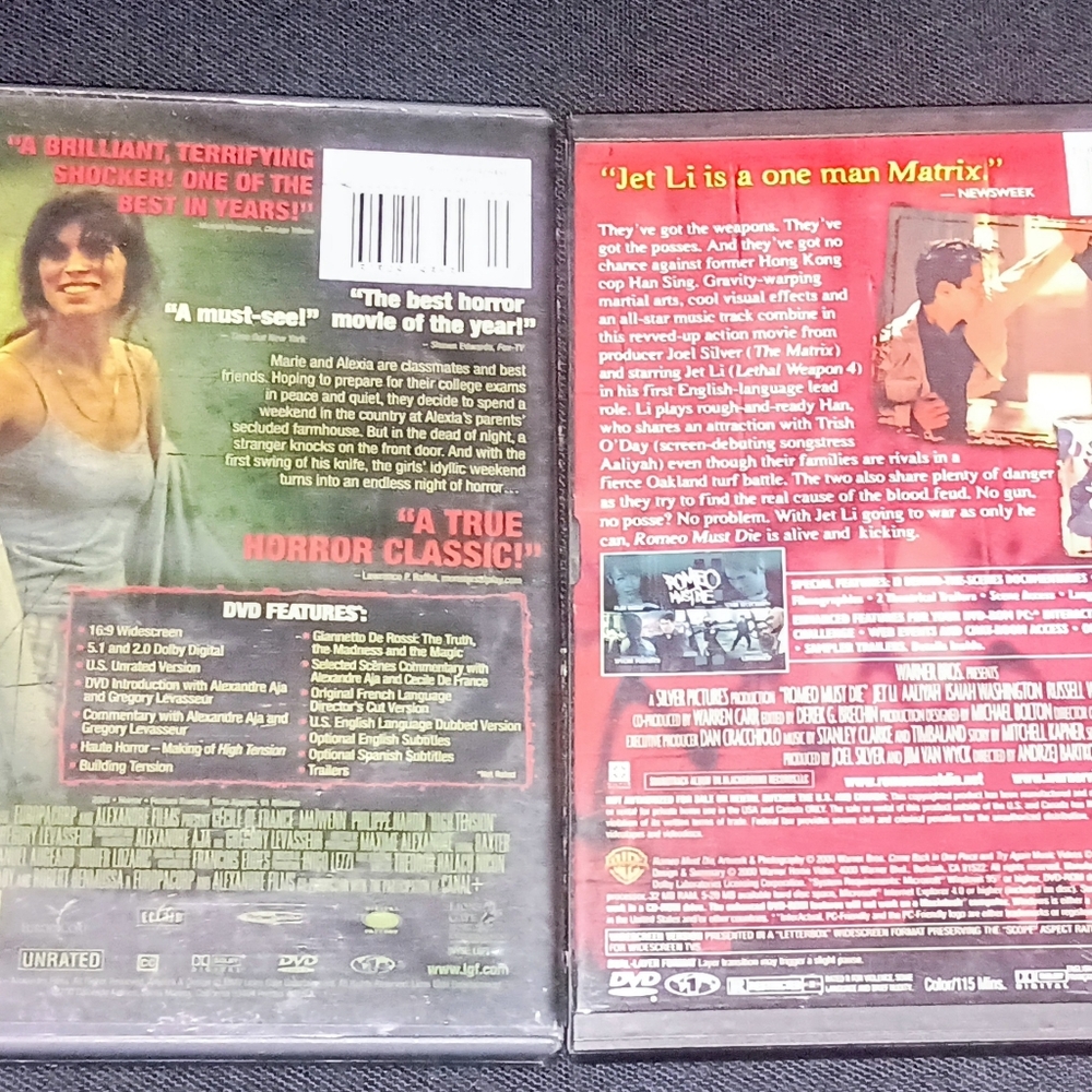 High Tension (2003) (DVD, 2003) Unrated Widescreen &  Romeo Must Die Jet Li - Picture 3 of 3